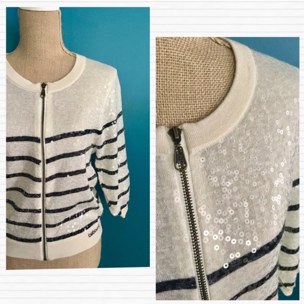 Rare! Billabong Sequin Striped Zip-Up Sweater